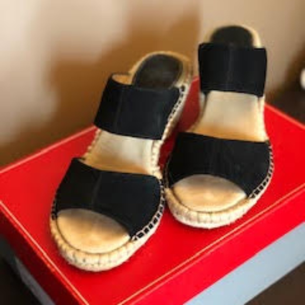 Johnston & Murphy Straw Wedge Black Suede Slip On